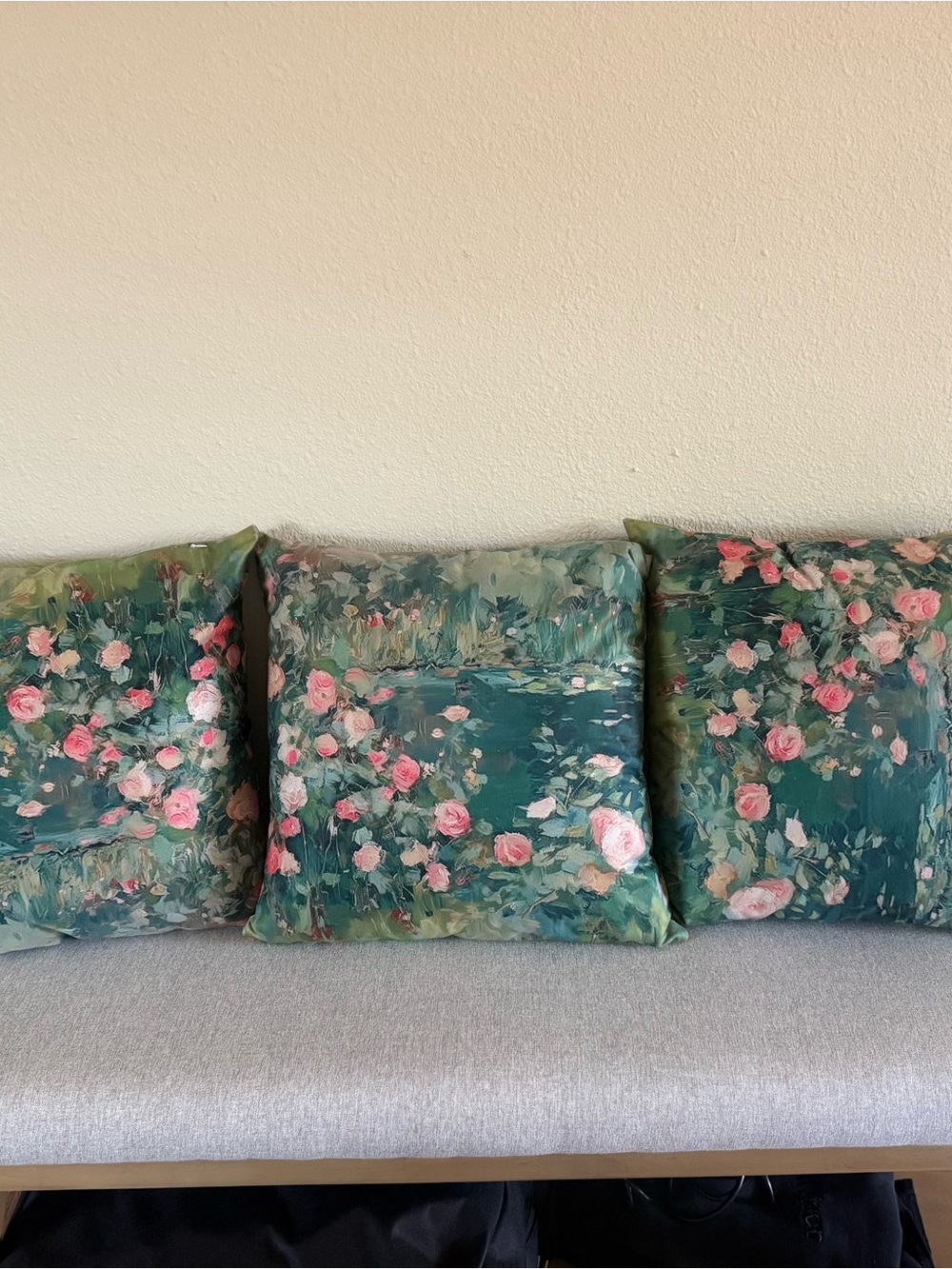 Floral Watercolor Throw Pillow Cover - Green, Blue & Pink